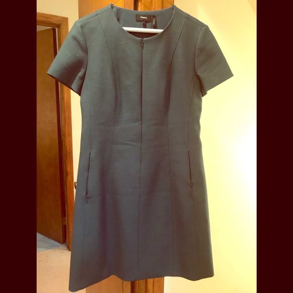 Theory Dress - Green Wool Zip-Up